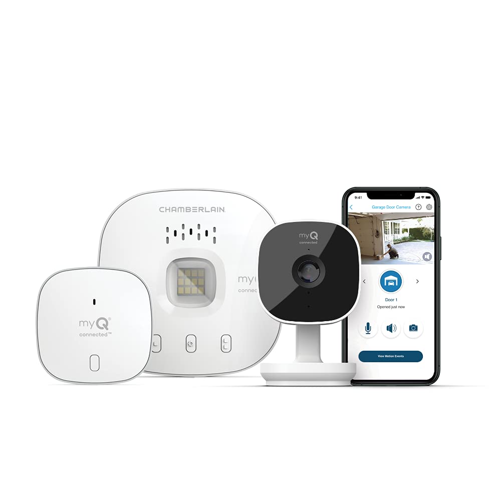 CHAMBERLAIN myQ Smart Garage HD Camera & Smart Garage Hub Bundle- Wi-Fi & Bluetooth- Smartphone Controlled - Two Way Talk - Works with Key by Amazon in-Garage Delivery, White