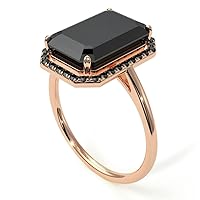 Rose Gold Plated Ring Emerald Cut Halo Diamond Jewelry White Cubic Zircon, Black Onyx Easy to Wear Ornaments Everyday Rings for Wife US Size : 4,5,6,7,8,9,10,11,12,13