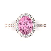 Clara Pucci 2.83ct Oval Cut Solitaire with Accent Halo Pink Simulated Diamond designer Modern Statement Ring Real Solid 14k Rose Gold
