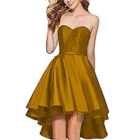 Women's Strapless Sweetheart Satin A Line Homecoming Dress Lace Up Short Cocktail Dress Gold