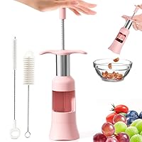 Grape Cutter Tool Grape Slicer Kitchen Gadget Cuts Grape & Tomato & Blueberry into 4 Pieces for Vegetable Fruit Salad Baby Fruit Cutter with 2 Straw Brushes & Two Types of Slicing (Pink)