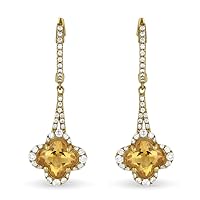 14K Yellow Gold Special Cut Shape 1.84ct Citrine & .49ct White Diamond Flower Drop Dangle Earrings