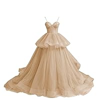 Sweetheart Ruffle Ball Gown Prom Dresses Layered Tulle Spaghetti Strap Tiered Wedding Gowns Quinceanera Dress