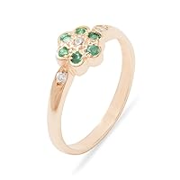 Solid 18k Rose Gold Natural Diamond & Emerald Womens Cluster Ring (0.05 cttw, H-I Color, I2-I3 Clarity)