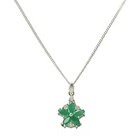 Solid 925 Sterling Silver Natural Emerald & Opal Womens Pendant & Chain
