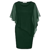SeSe Code Women's Mesh Cape Overlay Bodycon Knee Length Pencil Dress for Wedding Guest