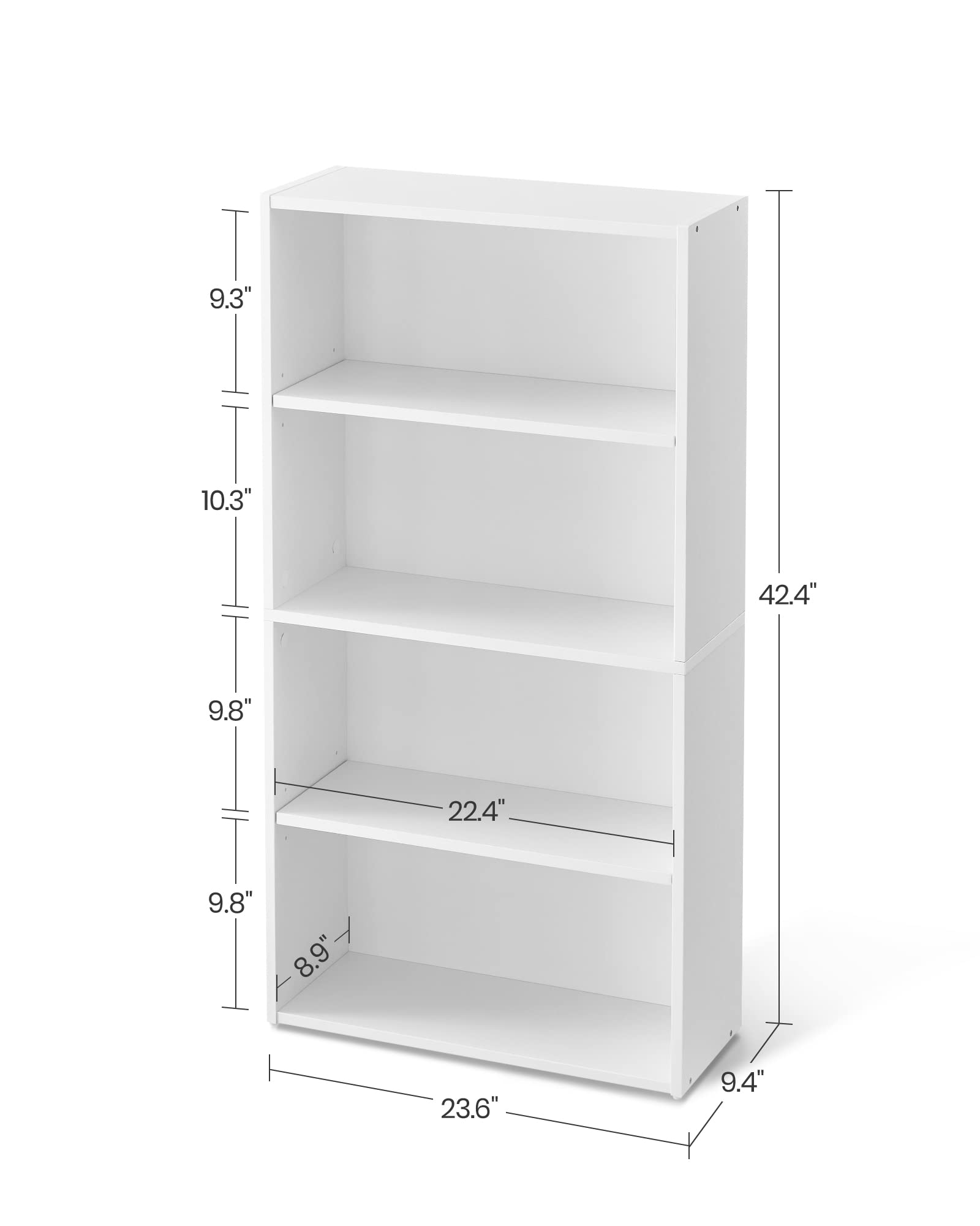 VASAGLE Bookshelf, 4-Tier Open Bookcase with Adjustable Storage Shelves, Floor Standing Unit, White ULBC164T14