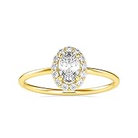 Certified Halo Engagement Ring Studed With 0.11 Ct IJ-SI Natural & 0.36 Ct Oval Moissanite Solitaire Diamond In 10K White/Yellow/Rose Gold For Women Engagement Jewelry