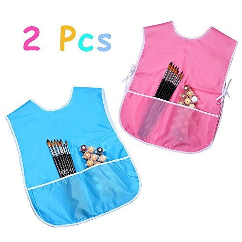 Mudder 2 Pieces Children's Art Smock, Artist Smock, Waterproof Painting Apron (Blue and Pink)