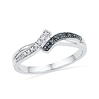 Sterling Silver Black and White Round Diamond Bypass Fashion Ring (1/20 Cttw)