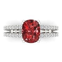 Clara Pucci 3.50 ct Cushion Cut Solitaire W/Accent Genuine Natural Red Garnet Engagement Promise Anniversary Bridal Ring 18K White Gold