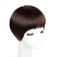 Short Straight Hair Topper Hair Pieces Toupee Human Hair Topper Clip in Topper with Bangs Invisible Hairpiece Topper for Women Thinning Hair Loss Hair Dark Brown 5