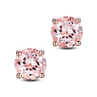 Round cut Morganite Rose Gold Plated 925 Sterling Silver Stud Earrings Fine Jewelry for Women 3mm 4mm 5mm 6mm