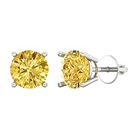 3.0 ct Round Cut Conflict Free Solitaire Natural Yellow Citrine Designer Stud Earrings Solid 14k White Gold Screw Back