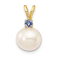 14k Gold Tanzanite 8 8.5mm White Round Freshwater Cultured Pearl Pendant Necklace Jewelry Gifts for Women