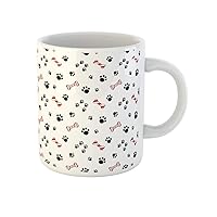 Coffee Mug Cute Cartoon Dog Paw Trails and Candy Cane 11 Oz Ceramic Tea Cup Mugs Best Gift Or Souvenir For Family Friends Coworkers