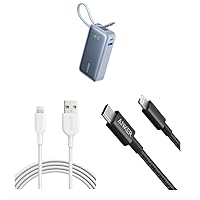 Anker iPhone Fast Charging Cable - 6ft Nylon USB-C to Lightning Cord&ANKER Powerline II Lightning Cable, [6ft MFi Certified] USB Charging/Sync Lightning Cord&Anker iPhone 15 Portable Charger, Nano Pow