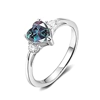 Created Alexandrite Gemstone Ring for Women S925 Sterling Silver/10K 14K 18K Gold Engagement Ring for Women Wedding Promise Anniversary Birthday Gemstone Destiny Jewelry