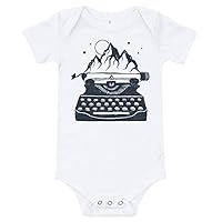 Vintage Typewriter, Adventure, Mountains, Outdoors, Wonderlust, Newborn, Onesie, Black, Gold, T-Shirt