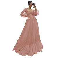 Puffy Tulle Long Sleeve Prom Dress Sweetheart Ball Gown for Women A Line Wedding Formal Evening Party Gown