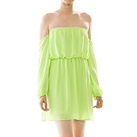Women's Solid Off Shoulder Dress Small Neon yellow