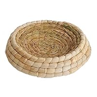 Handwoven Straw Hatching Breeding Cave Bird Nesting Box Flat Base Grass Nest for Parrot Macaw African Greys Budgies Hamster Gerbil Chinchillas Bed House (L)