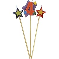 UNIQUE PARTY 34044 - Number 4 Star Birthday Candles Set of 3