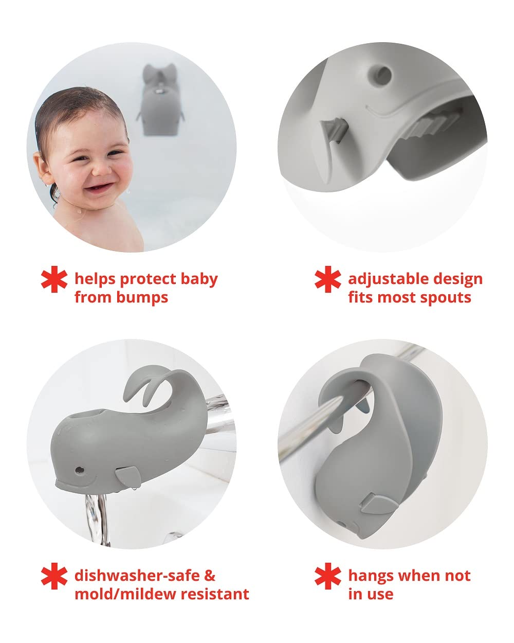 Ubbi Baby Bath Time Essential Gift Set, Includes Drying Bin and 11 Bath Toys, Dishwasher Safe, White & Skip Hop Bath Spout Cover, Universal Fit, Moby, Grey
