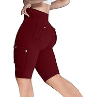 Women's Cargo Yoga Leggings Butt Lifting Leggings with Flap Pockets High Waist Tummy Control Running Shorts Gym Tights