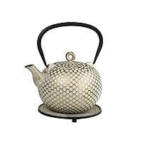 Ja By Frieling Dim Cast Iron Teapot And Trivet With Stainless Steel Infuser - White/Gold - 34 Ounce - Teapot With Infuser - Cast Iron Tea Kettle