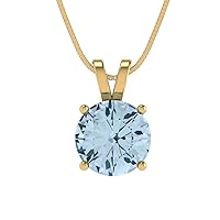 Clara Pucci 1.50 ct Round Cut Pendant Aquamarine Blue Simulated Diamond Gem Solitaire Pendant With 16