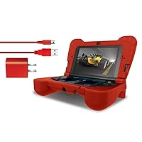 DG3DSXL-2275 Power Play Kit Accessories: Compatible with Nintendo NEW 3DS XL, 3-In-1 Bundle, Soft Comfort Grip Case, Charging Cable, AC Adapter, Red