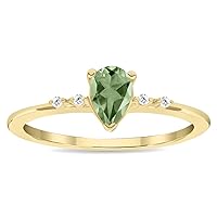Women's Pear Shaped Green Amethyst and Diamond Sparkle Ring in 10K Yellow Gold