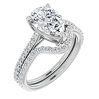 10K Solid White Gold Handmade Engagement Rings 2.0 CT Pear Cut Moissanite Diamond Solitaire Wedding/Bridal Rings Set for Womens/Her Propose Ring