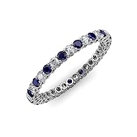 Round Blue Sapphire Diamond 1 7/8 ctw Women Eternity Ring Stackable 14K Gold