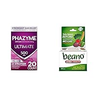 Phazyme Ultimate Gas Bloating Relief Works in Minutes 500 mg Simethicone Fast Gels, 20 Count & Beano Ultra 800, Gas Prevention and Digestive Enzyme Supplement, 100 Count