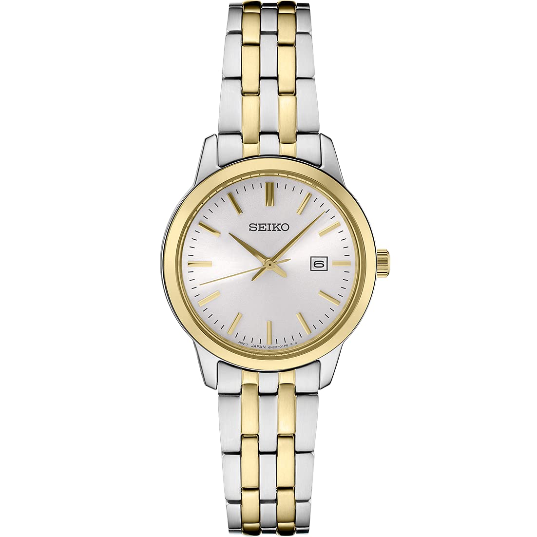 SEIKO SUR410 Watch for Women - Essentials Collection - Two-Tone Stainless Steel Case and Bracelet, White Dial