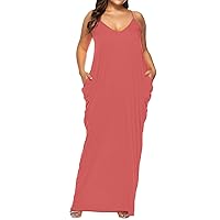 Indian Dresses for Women, Large Size Floor Length Irregular Loose Suspender Sexy Double Pocket Dress, XL XXXL