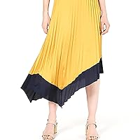 | Asymmetrical Tipped Pleated Midi Skirt | Varsity Gold | 14