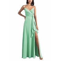 V-Neck Chiffon Bridesmaid Dresses Long with Slit Prom Party Gowns for Wedding Guest Evening Formal Wear