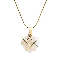 NUOTE White Opal Heart Stone Pendant Necklace Reiki Energy Healing Crystals Stone Gold Wire Wrapped Heart Gemstone Gold Chain Necklace Natural Spiritual Quartz Jewelry for Women Men