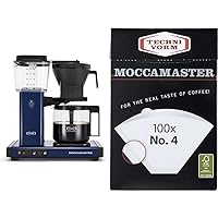 Moccamaster 53928 KBGV Select Coffee Maker, Midnight Blue, 40 ounce, 10-Cup, 1.25L & #4 White Paper Filters, 100-count per box