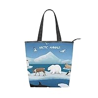 Canvas Top Handle Tote Bag Arctic Animals Shoulder Bag Handbag for Women