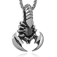 Men's Large Heavy Stainless Steel Pendant Necklace Agate Silver Black Scorpion King -with 23 Inch Chain