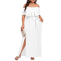 Plus Size Off The Shoulder Maxi Long Casual Beach Dress Pockets Women