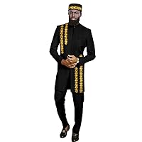 African Clothes for Men Business Suits Embroidery Jacket Pants Hat 3 Piece Set Dashiki Attire