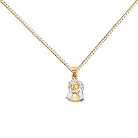 14k Two Tone Gold Jesus Face Religious Pendant Charm 1 mm Box Necklace Chain