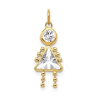 Solid 10k Yellow Gold April Girl Simulated Birthstone Pendant Charm
