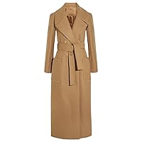 Women's Elegant Solid Color Mid-Length Thicken Warm Lapel Wool Blend Trench Coat Fashion Double Breasted Coat with Belt