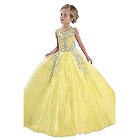 ZHengquan Girls Dresses Crew Neck Lace Applique Tulle Girls Pageant Dresses Princess Kids Flower Dress Birthday Gowns